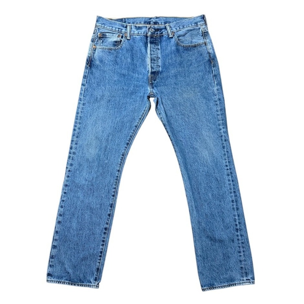 Vintage 90s Levis 501 Original Straight Leg Blue Denim Jeans 34x32 Red Batwing